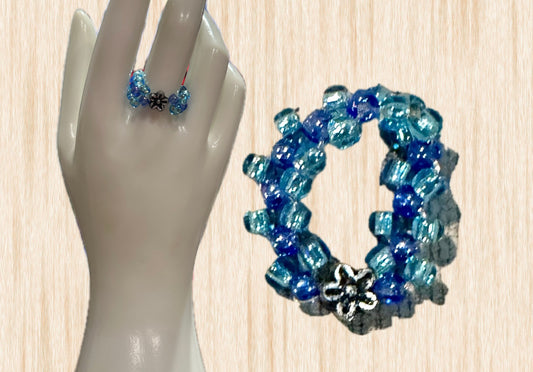 Blooming Blue Beaded Ring